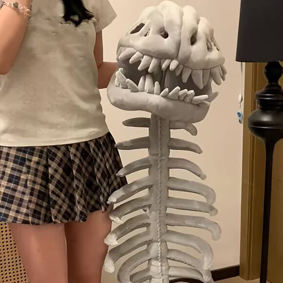 KIDS Plush Dinosaur Skeleton Fossil T-Rex Bone Spine & Skull Costume 30" - Picture 5 of 6